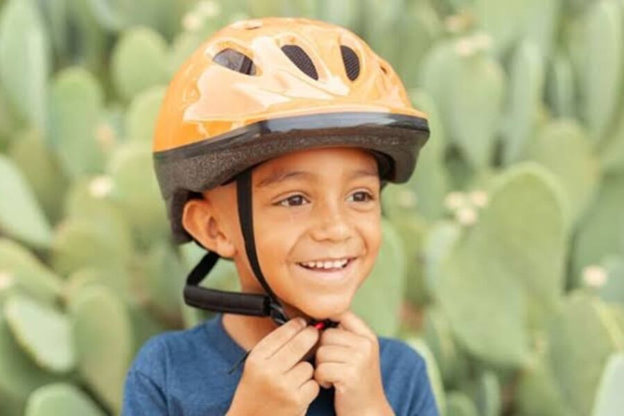 kid wearing helmet